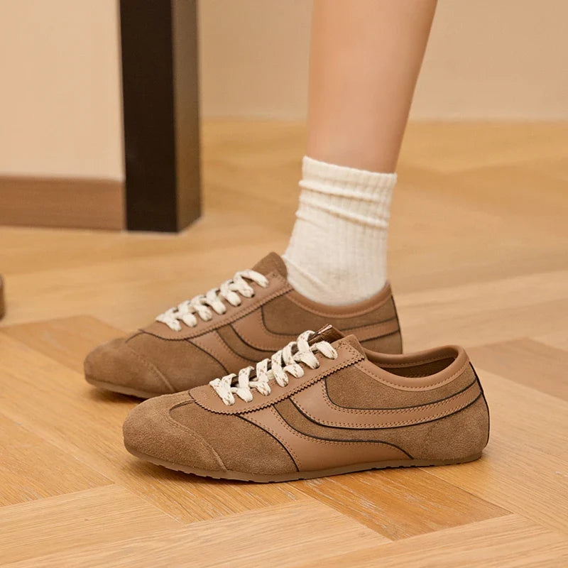 Solid Genuine Leather Lace-up Sneakers