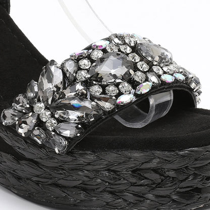 Rhinstones Velvet High Wedges Sandals