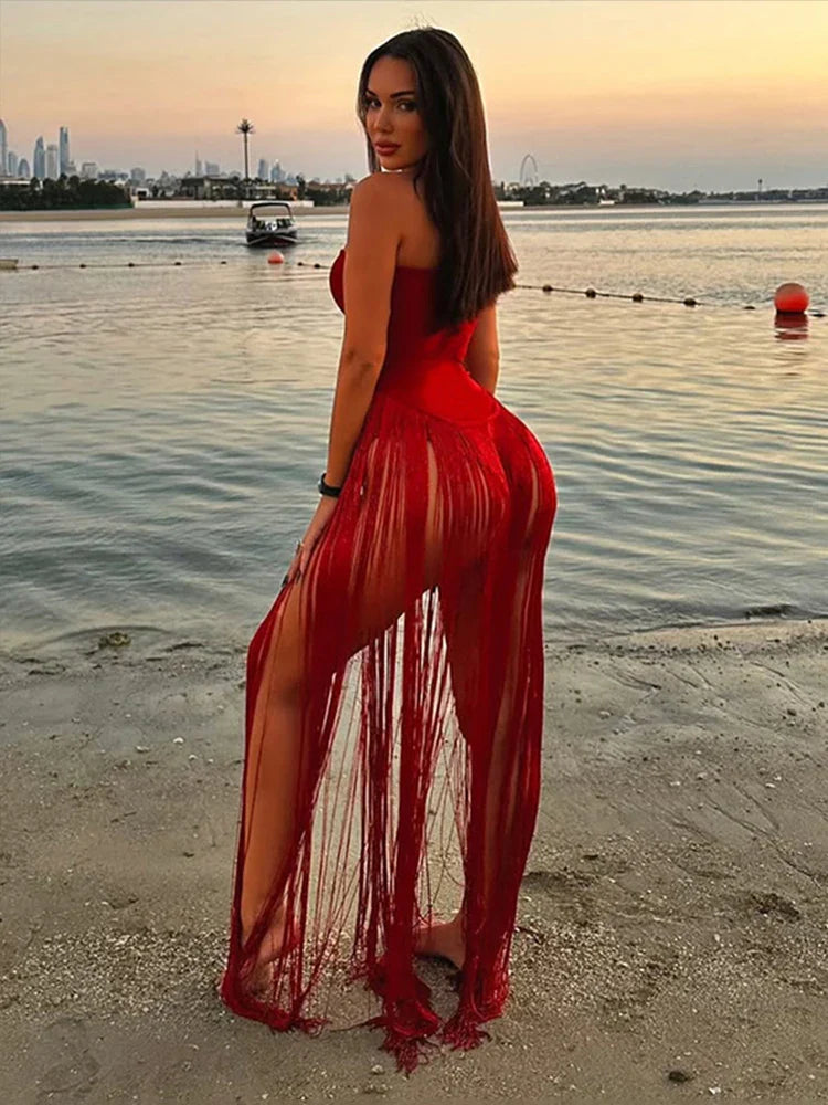 Strapless Tassel Sexy Bodysuit