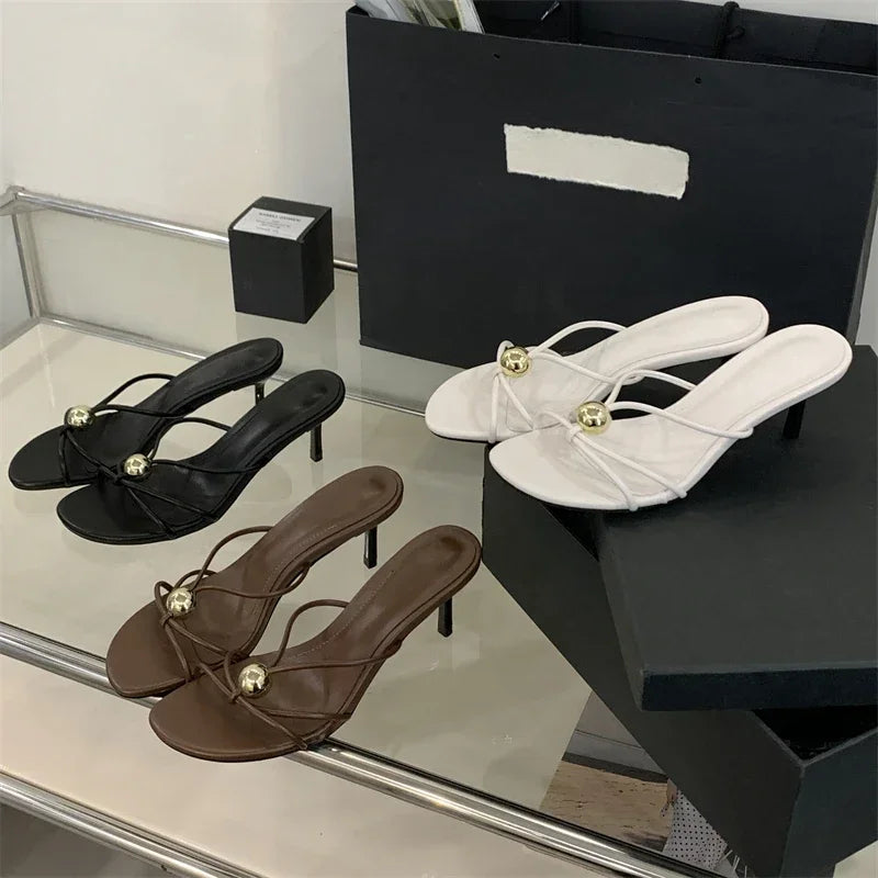 Metal Decoration Thin Heels Sandals