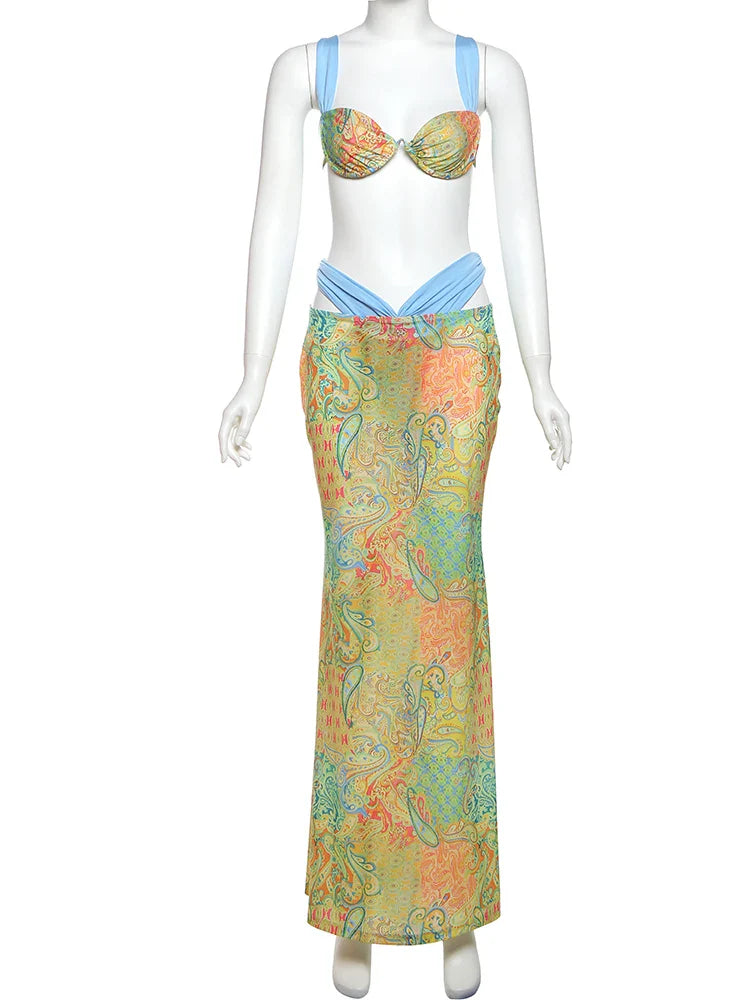 Green Paisley Beach Style Skirt Set