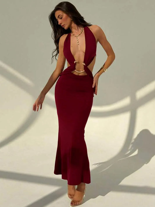 Deep Plunge Cutout Maxi Dress