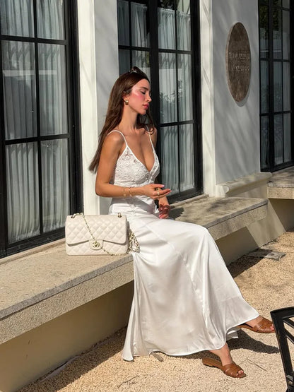 Lace Patchwork V-Neck Maxi Dress