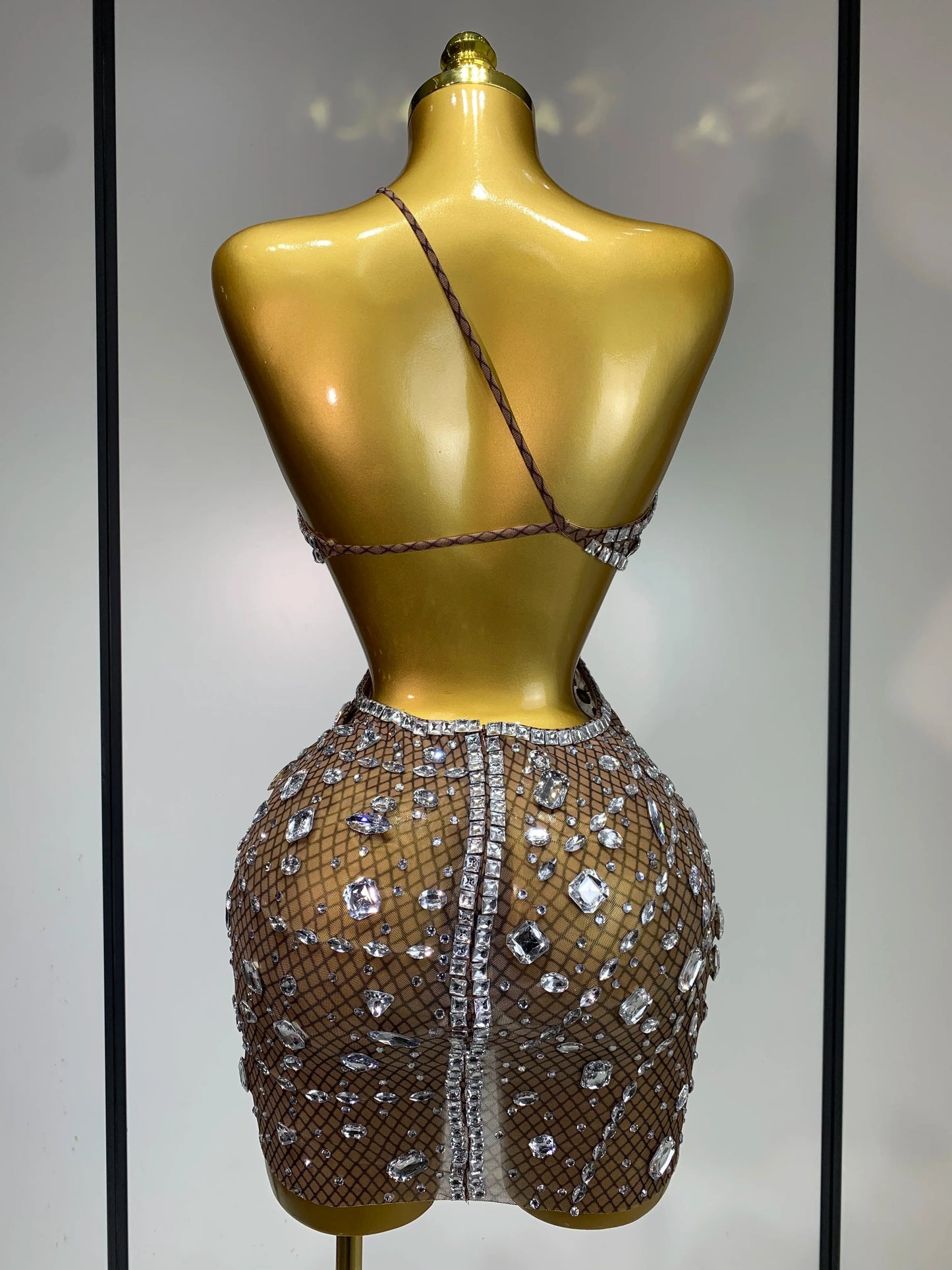 Rhinestone Cut-Out Backless Mini Dress