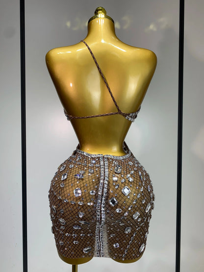 Rhinestone Cut-Out Backless Mini Dress