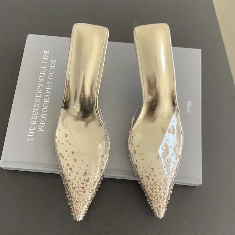 Rhinestone Transparent Mules Pump Shoes