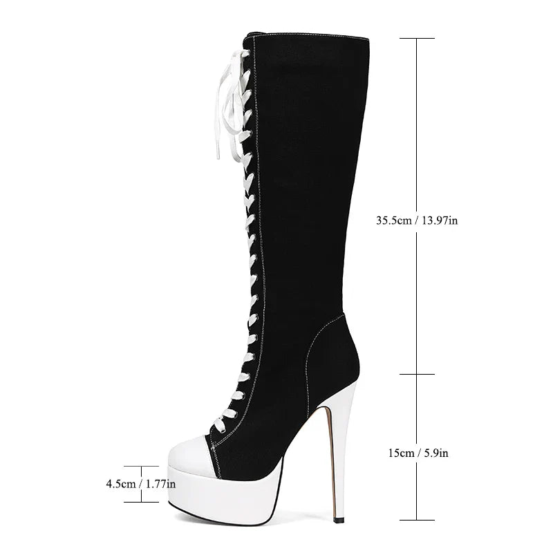 Platform Lace-Up Zipper Knee-High Boots