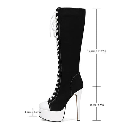 Platform Lace-Up Zipper Knee-High Boots