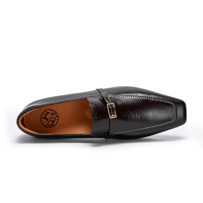 Square-Toe Leather Slip-On Loafers