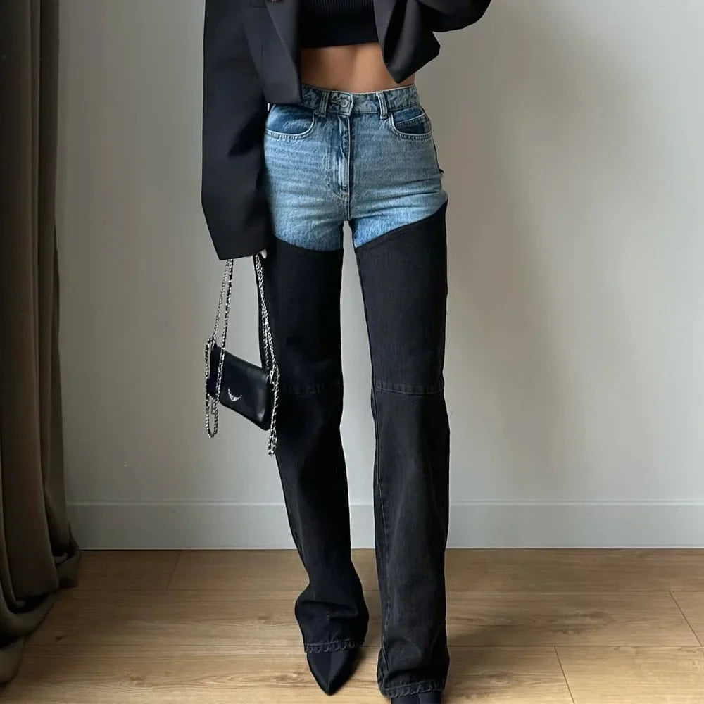 Blue & Black Patchwork Jeans