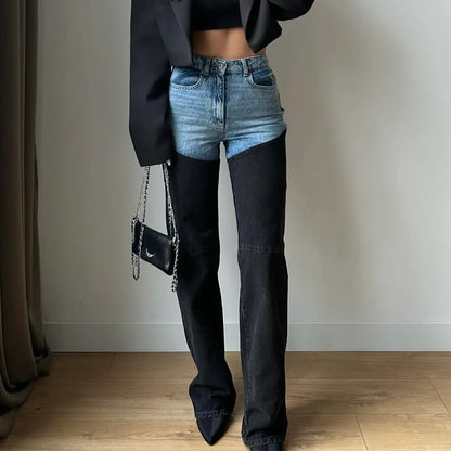Blue & Black Patchwork Jeans