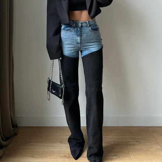 Blue & Black Patchwork Jeans