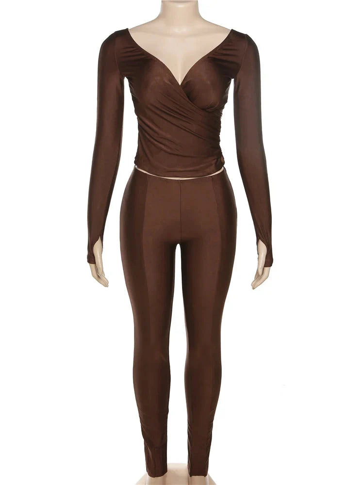 Skinny Fit Cross-Front Pants Set