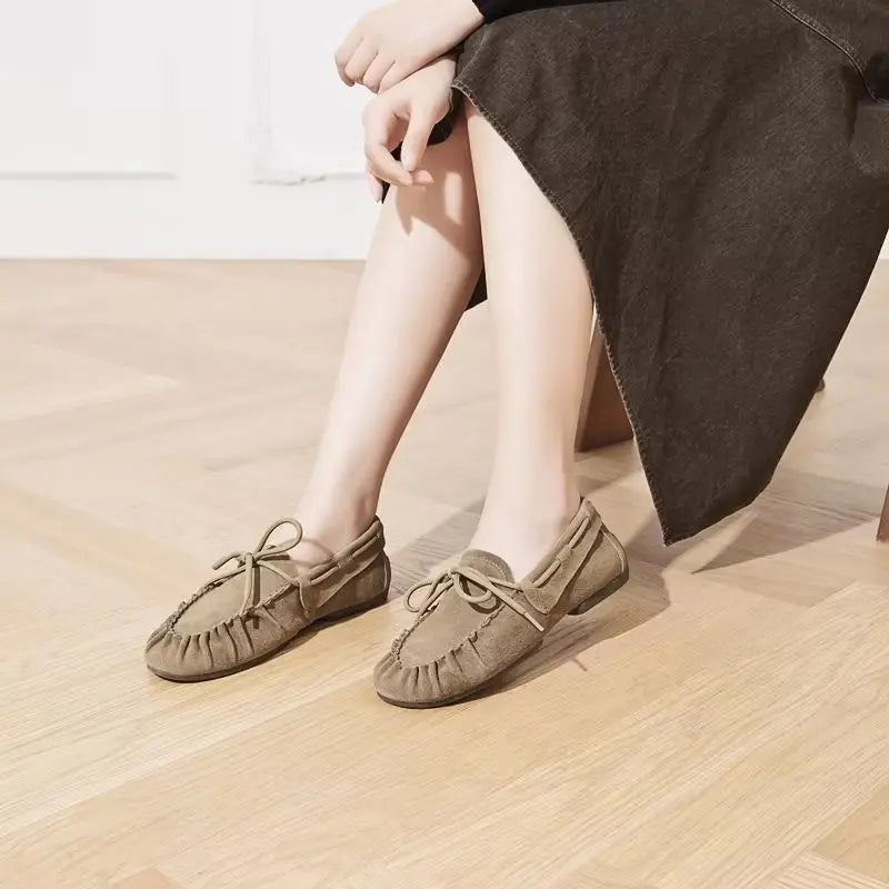 Bow Tie Solid Suede Flat Loafers
