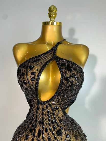 Rhinestone Cut-Out Backless Mini Dress