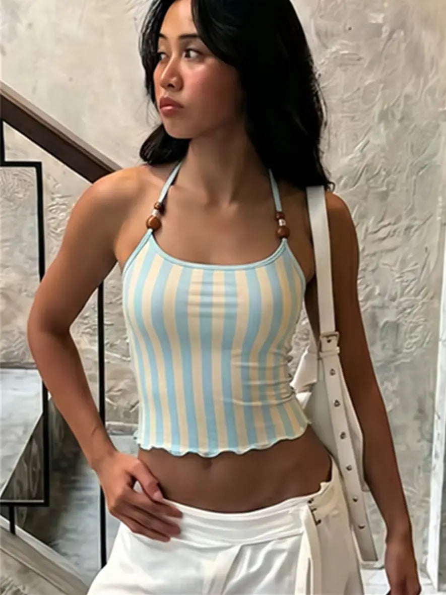 Sky Blue White Stripes Tank Top