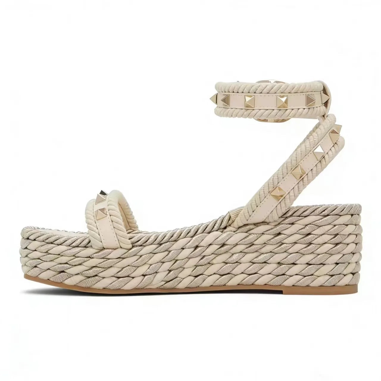 Studded Ankle Strap Wedges Sandals