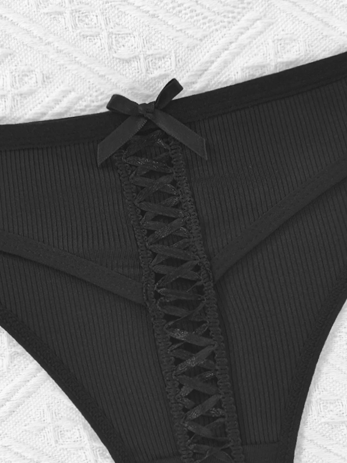 Black Hollow Bow Thongs