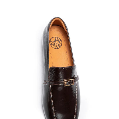 Square-Toe Leather Slip-On Loafers