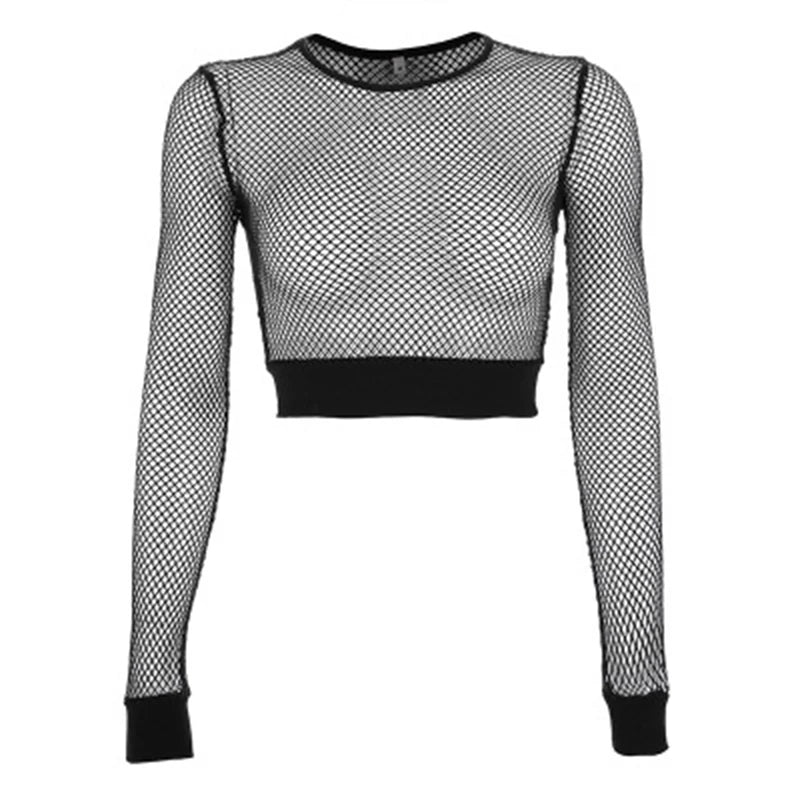 Black Hollow Out Fishnet Crop Top