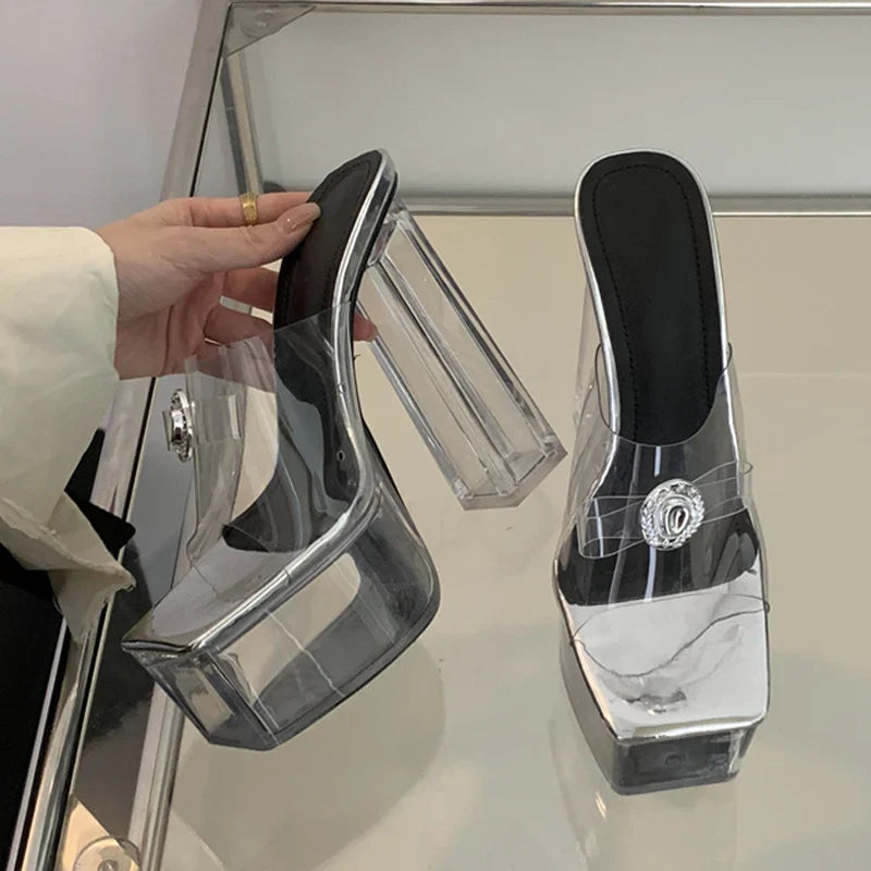 Transparent Chunky High Heels Sandals