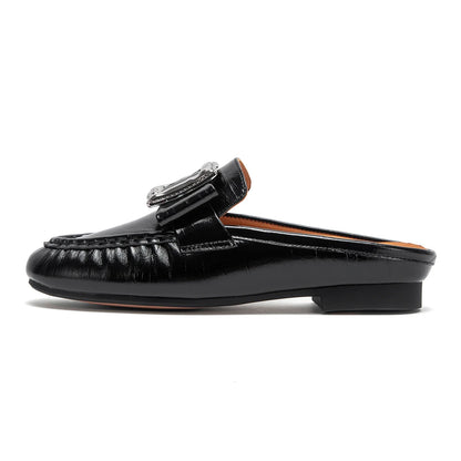 Square Appliques Leather Mules Shoes