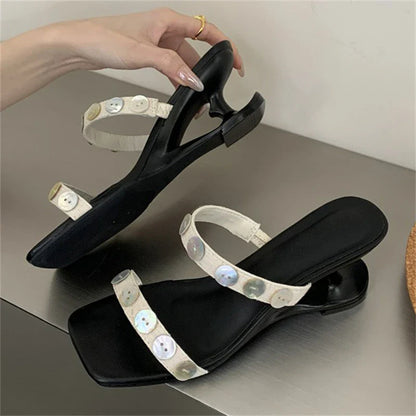 Button Hollow Unique Pump Sandals