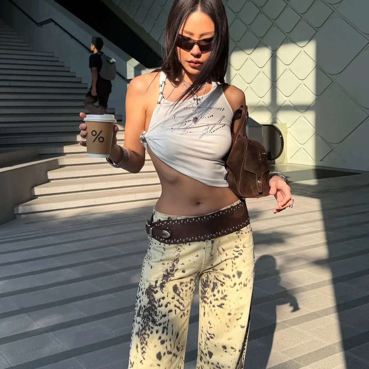 Side Tie Beaded Straps Crop Top