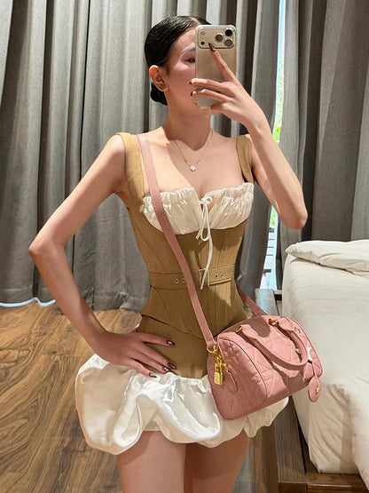 Belt Decoration Vest Puffy Skirt Set