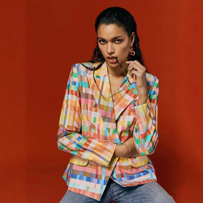 Multicolor Plaid Tailored Blazer