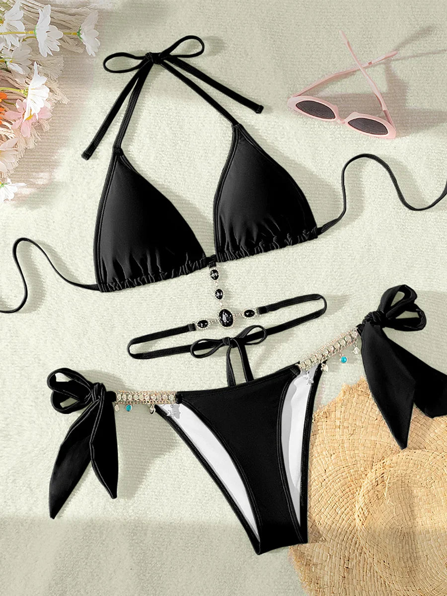 Rhinestone Diamond Decor Two Piece