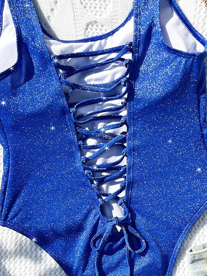 Glitter Backless Lace-Up One Piece