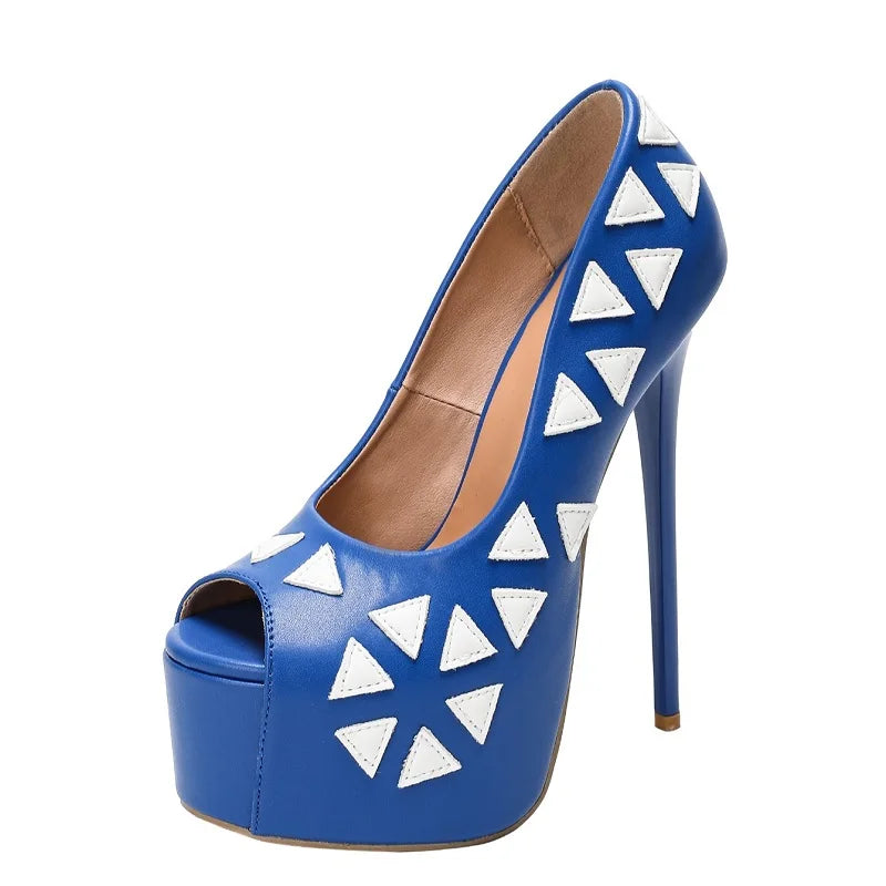 Blue Geometric Pattern Pump Shoes