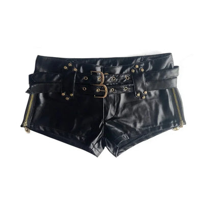 Zipper Detail Leather-Look Shorts