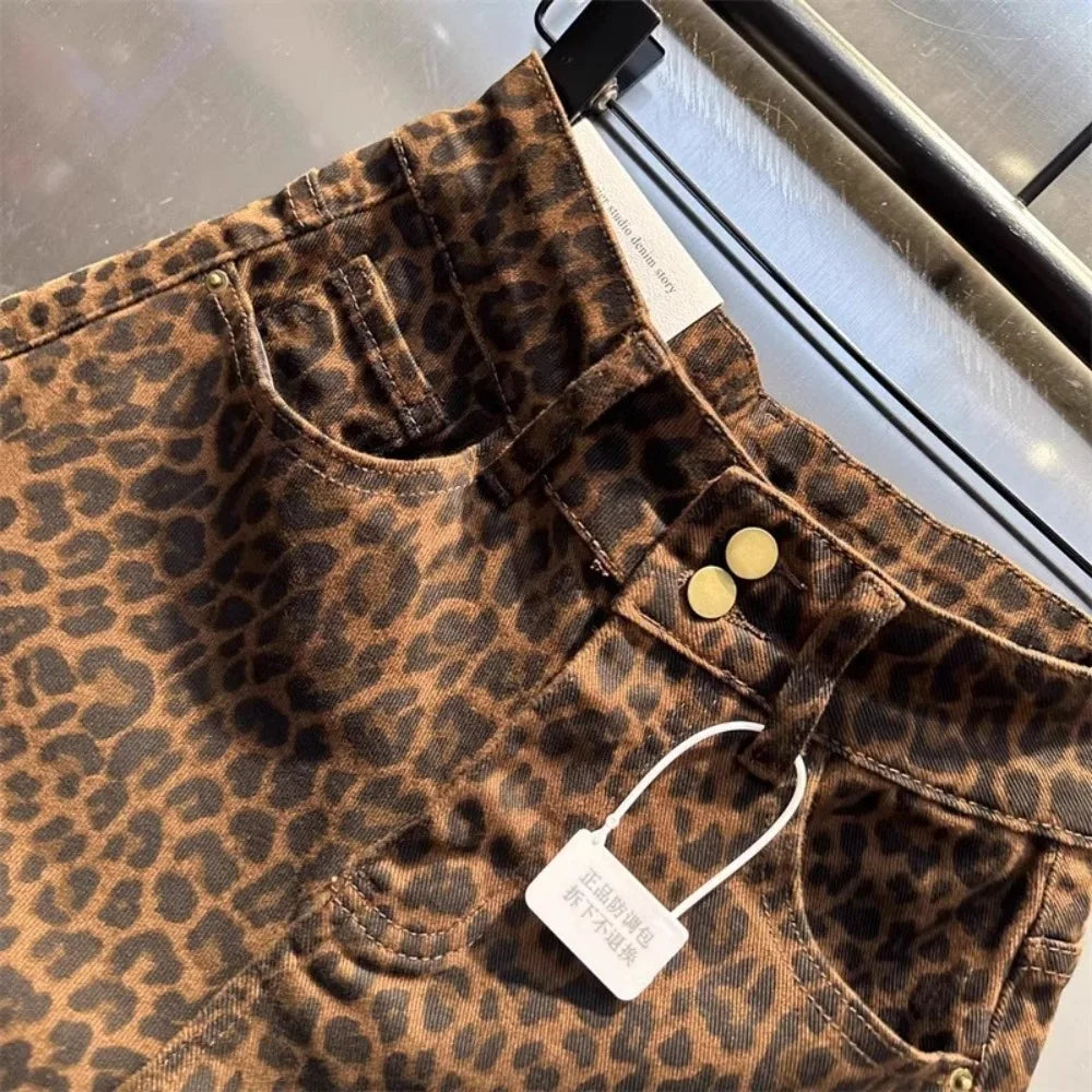 Leopard High Waist Denim Shorts