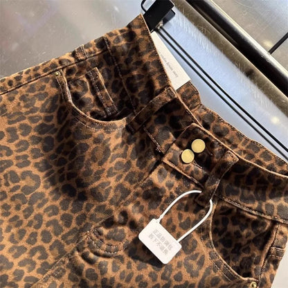 Leopard High Waist Denim Shorts