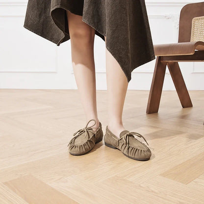 Bow Tie Solid Suede Flat Loafers