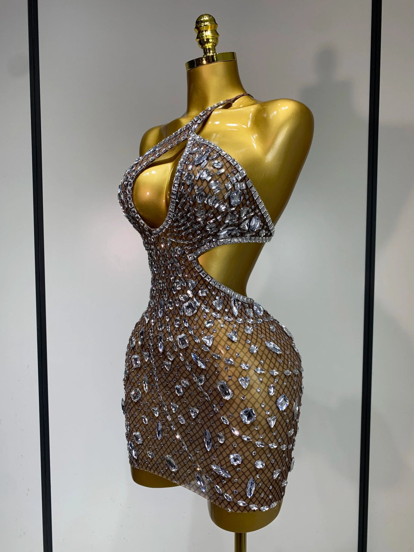 Rhinestone Cut-Out Backless Mini Dress