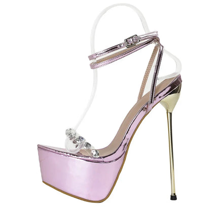 Transparent Purple Platform High Heels Sandals