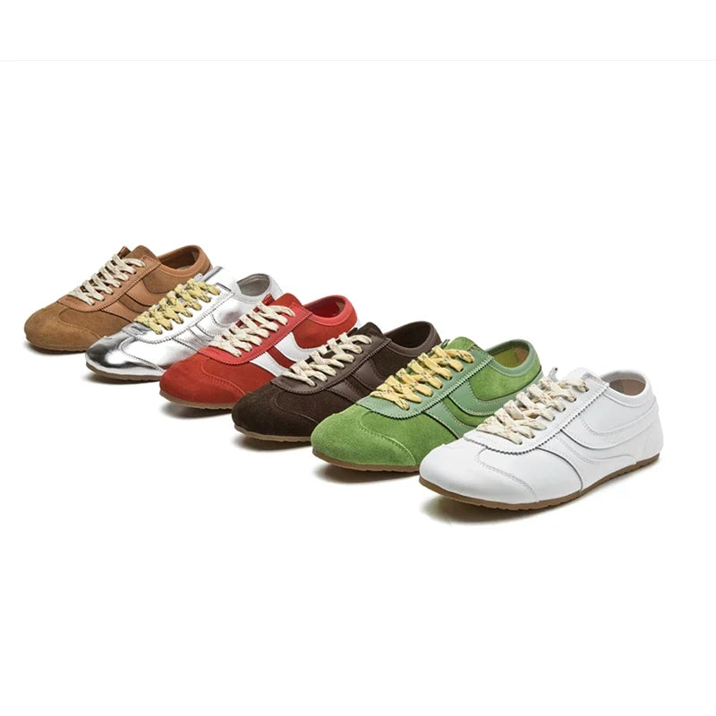 Solid Genuine Leather Lace-up Sneakers