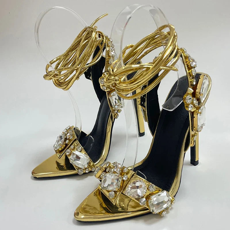 Rhinestone Pointed Toe Strap Pump Sandals