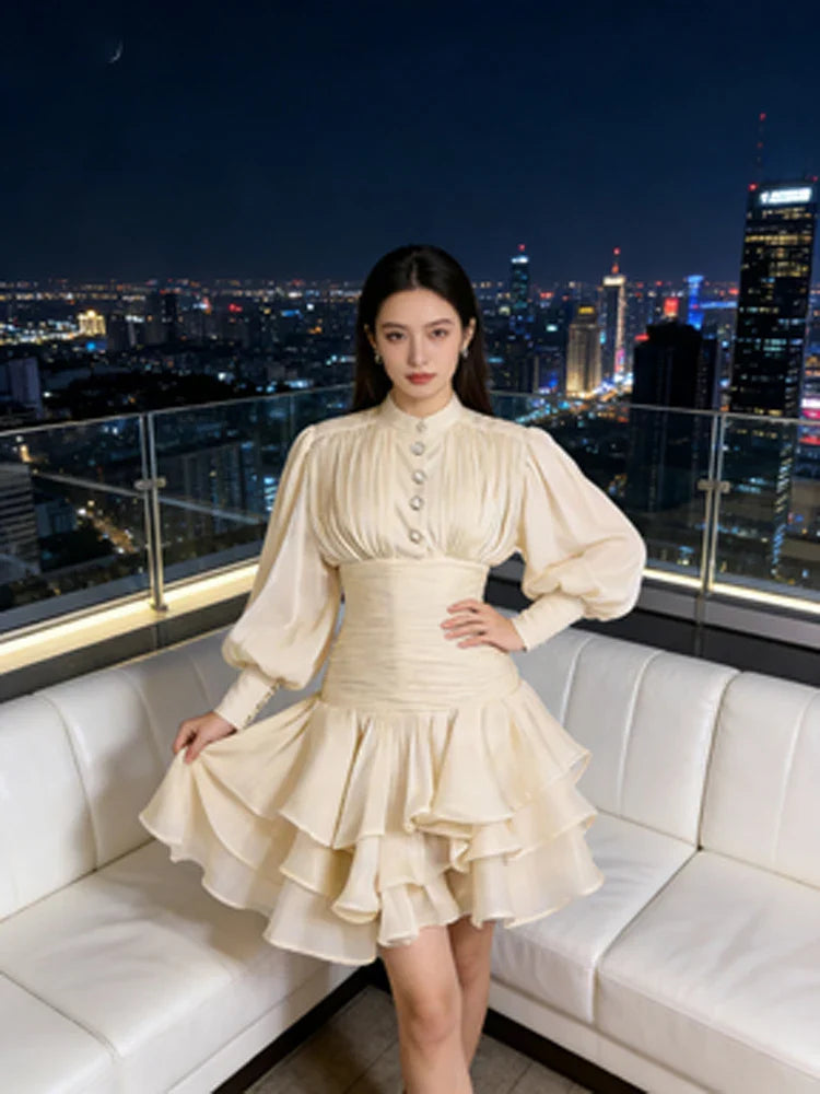 Elegant Solid Ruffles Mini Dress