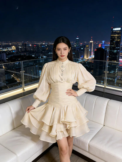 Elegant Solid Ruffles Mini Dress