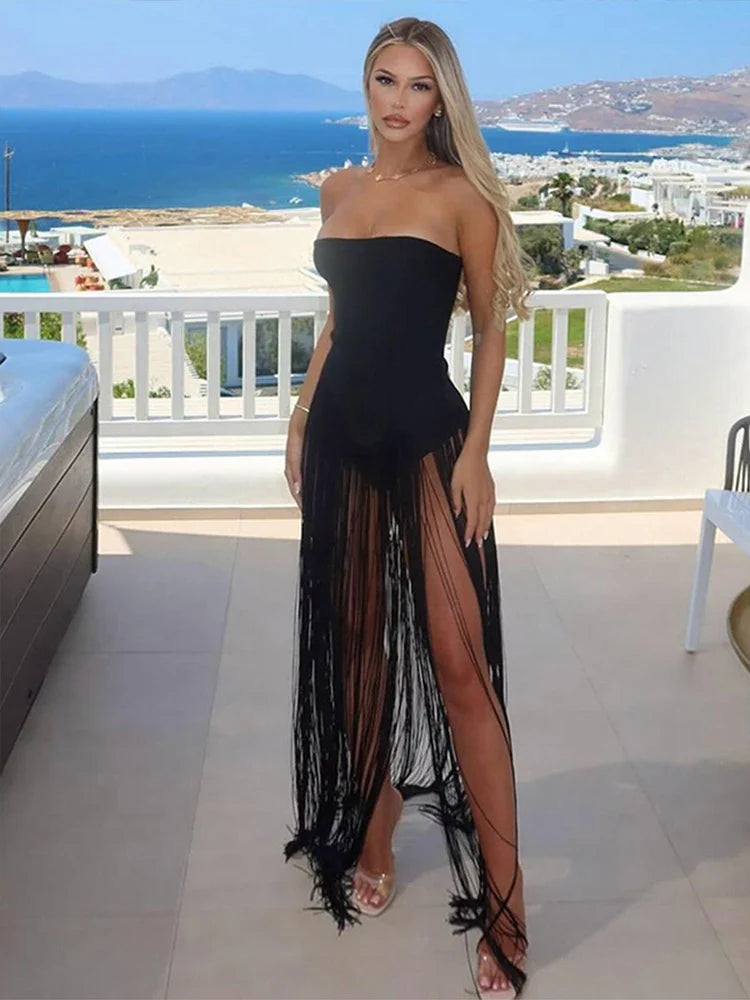 Strapless Tassel Sexy Bodysuit