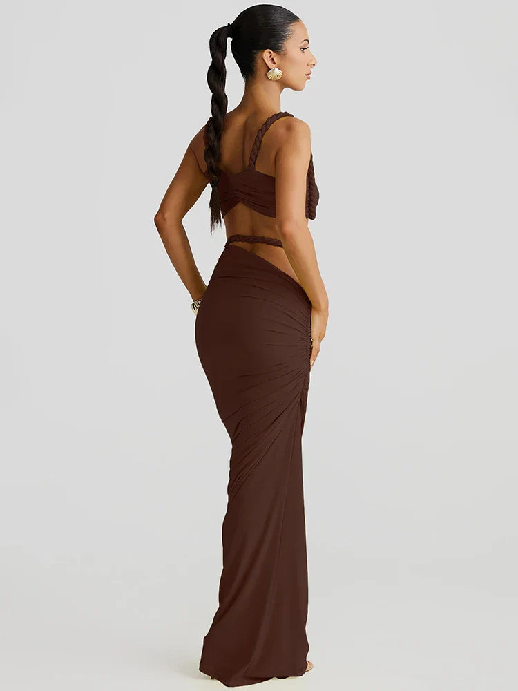 Slim Fit Halter Pleated Skirt Set