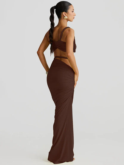 Slim Fit Halter Pleated Skirt Set