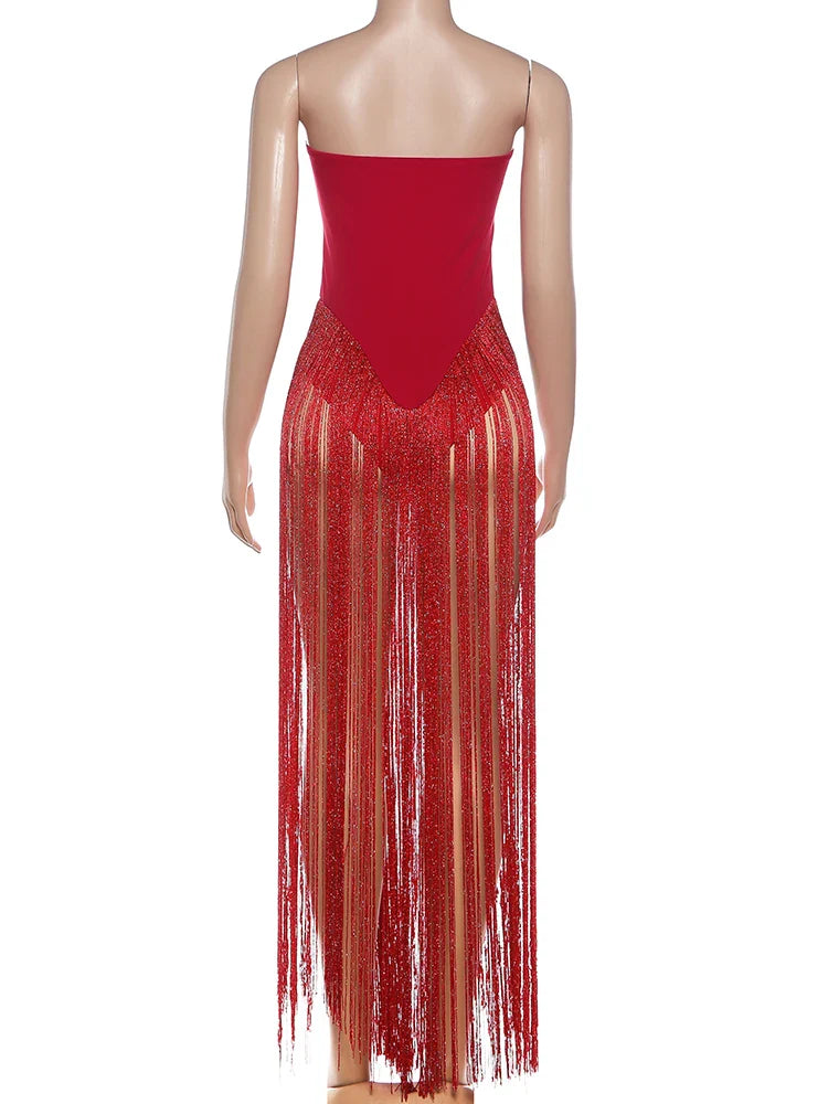 Strapless Tassel Sexy Bodysuit
