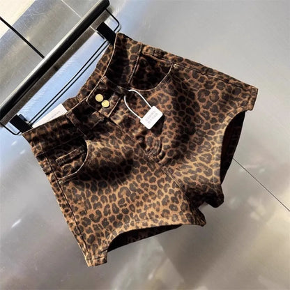 Leopard High Waist Denim Shorts