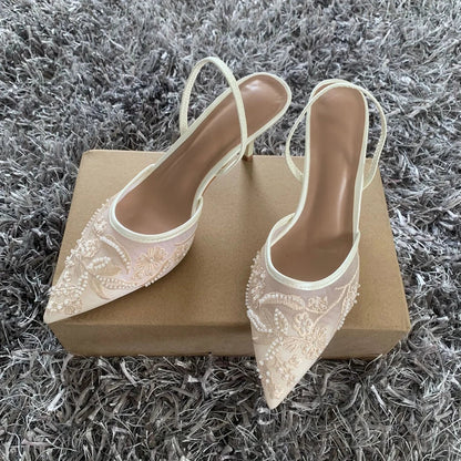 Sequin Embroidered Mesh Slingback Pump Shoes