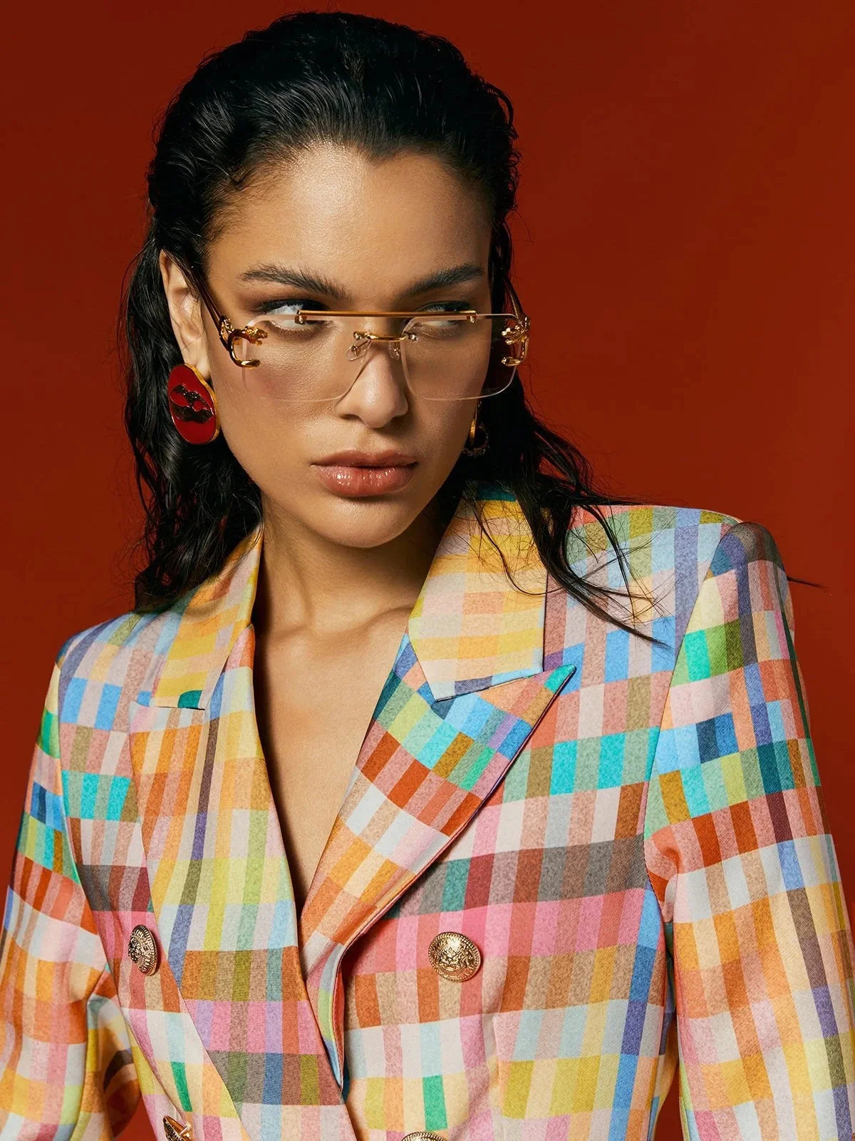 Multicolor Plaid Tailored Blazer